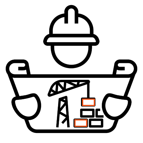 Nieuwbouw Moderne woningen in zwart en oranje met bouwmaterialen op de grond.